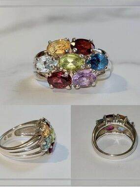 Estate Sterling Silver Cocktail Ring Tested Blue And Purple Sapphires Mixed Gems